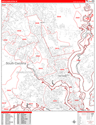 North Charleston Wall Map Zip Code Red Line Style 2026